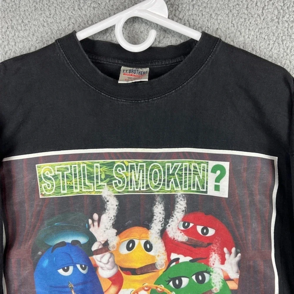 Vintage M & M Long Sleeve Tee Shirt Still Smokin‎ Graphic Print Candy Smoking